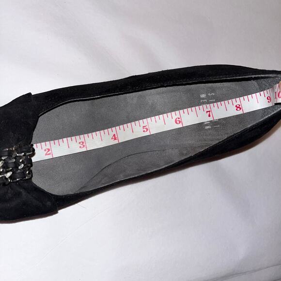 Stuart Weitzman Black Suede Chain Bow & Pleats Wedge Heel Size 5.5 - Picture 5 of 8